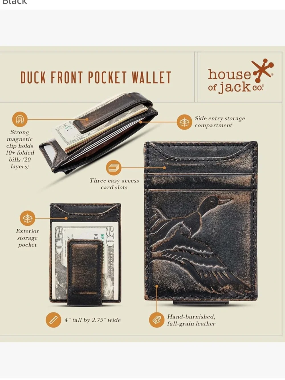 Duck wallet money clip small leather wallet